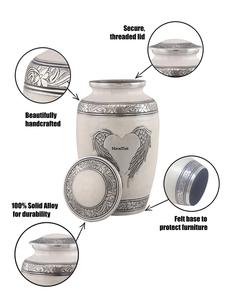 โกศบรรจุอัฐิสีขาวมุกขนาดใหญ่รูปปีกนางฟ้าสำหรับผู้ใหญ่ชายหญิง พร้อมตกแต่งรูปหัวใจสีเงิน สำหรับงานศพ - Product Image 5