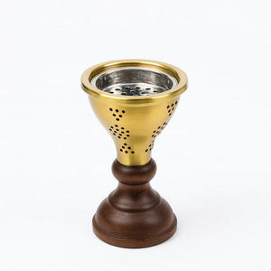 Elegant Gold Metal Incense Burner With Dark Wooden Base Traditional Bakhoor Burner For Luxury Home Fragrance And Decor - Product Image 1