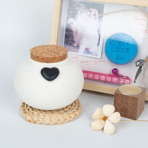 White Ceramic Pet Urn with Cork Lid and <b>Black</b> <b>Heart</b> Decor for Dog Cat Memorial Keepsake - Product Image 3