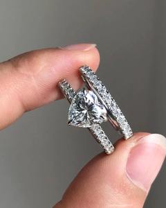Heart Cut Moissanite Engagement <b>Ring</b> Platinum Plated 925 Silver Prong <b>Set</b> <b>Wedding</b> Jewelry <b>for</b> <b>Women</b> - Product Image 2