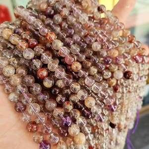Perles de pierres précieuses en quartz améthyste fantôme violette naturelle et cacoxénite, lisses, en brin, certifiées IGI, du Rajasthan, pour la création de bijoux DIY - Product Image 1