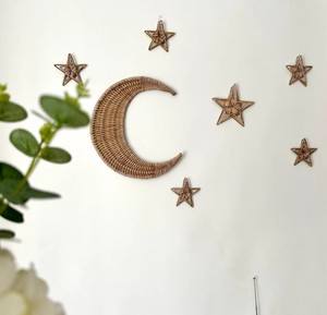 Décoration murale écologique en rotin tressé, lune et étoiles, pour chambre d'enfant, matériau naturel en osier, pour la décoration de chambre d'enfant et de crèche. - Product Image 2