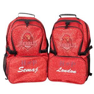 กระเป๋าเป้สะพายหลังแบบมีกลิตเตอร์พร้อมโลโก้ประดับคริสตัลสำหรับทีมเชียร์ กระเป๋าสวยวิบวับสำหรับสตูดิโอเต้นรำและชมรมเชียร์ลีดเดอร์ - Product Image 2