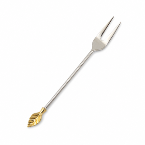 Fourchette en acier inoxydable de qualité supérieure, élégante, avec manche en feuille d'or, pour desserts et fruits - Product Image 1