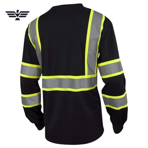 Camisa de Trabajo de Alta Visibilidad para Hombre, Negra, Manga Larga, Reflectante, Antibacteriana, con Serigrafía, Material de Algodón - Product Image 2