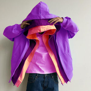 Sweat à capuche triple personnalisé pour homme, épais, multicouche, violet, avec fermeture éclair, 100% coton, design streetwear hiver, coupe oversize, uni et vierge - Product Image 2