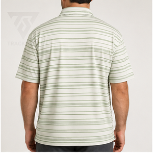 Polo de Manga Corta para Hombre Trackstar, Color Verde Salvia con Rayas Crema, Cuello con Botones, Estilo Casual para Golf, con Logotipo Personalizado - Product Image 3
