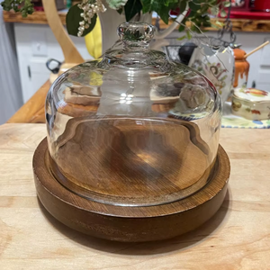 Cúpula para tartas, soporte de madera para tartas, cloche de cristal con base de madera, expositor de tartas, soporte para postres, bandeja de exhibición para panadería, cubierta para repostería - Product Image 3