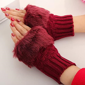 Fashion Women's Winter Fingerless <b>Gloves</b> Faux <b>Fur</b> Trim Warm Knitted Wrist Length Casual Thermal Cotton Spandex Touchscreen - Product Image 1