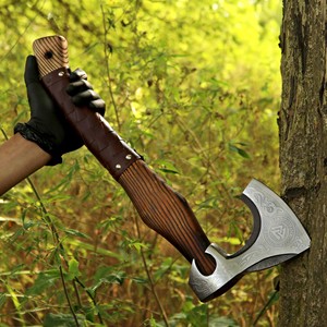 Hache tactique à double lame en acier forgé THEWIZ CRAFTS avec manche en bois pour la survie en plein air et le camping - Product Image 6