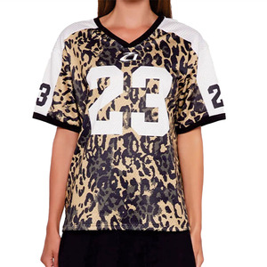 Customized Women’s Leopard Print Mesh American Football Jersey Shirt V Neck Sports Fashion Top Private Label Streetwear Supply - Product Image 3