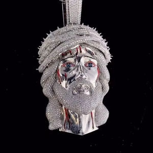 Colgante de Moissanita con Rostro de Jesús, Estilo Iced Out, Amuleto Religioso para Fiestas, con Diamante de Corte Redondo de Plata 925, Joyería Fina, Colgantes y Amuletos - Product Image 1
