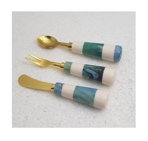 High Quality Blue Resin Handle Steel Cutlery <b>Set</b> Can Be in Any Color Flatware <b>Set</b> of 3 Pcs Steel Cutlery <b>Set</b> Dinner Tableware - Product Image 1
