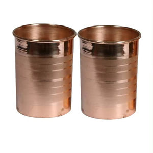 Gobelet en cuivre avec texture à lignes horizontales, tasse à boire cylindrique lisse, verre à eau en métal simple pour usage quotidien - Product Image 1