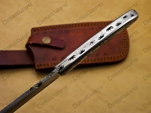 Cuchillo de carnicero de acero de Damasco hecho a mano con funda de cuero |   Cuchillo de Carnicero Forjado de Alta Resistencia, Cuchillo Tracker OEM para Bricolaje - Product Image 4