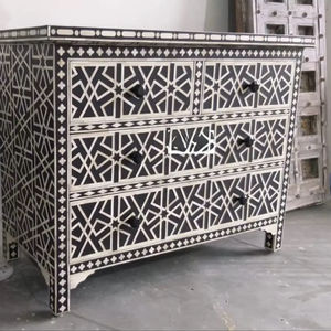 Cajón con Incrustaciones de Hueso de ILAHI, Diseño Moderno con Detalles de Ágata, Mueble Portátil para el Hogar - Product Image 1