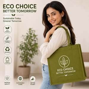 AMANI Custom Logo Laminated Jute Tote <b>Bag</b> with Rope Handle-Eco-Friendly Reusable Beach & Daily Use Shopping <b>Bag</b> <b>Medium</b> Size - Product Image 3