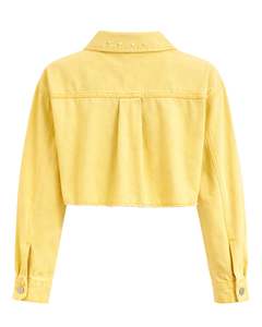 Veste en jean courte jaune personnalisée pour femme avec boutons ornés de strass, manches longues, style décontracté et tendance - Product Image 2