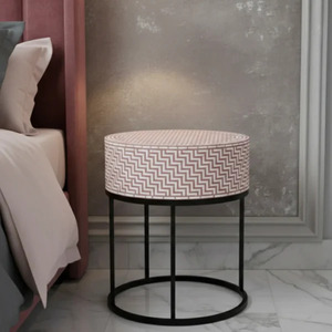 Mesita de noche redonda moderna de tela con patrón de chevron, cajón de almacenamiento, muebles de dormitorio, mesita de noche redonda tradicional hecha a mano - Product Image 3