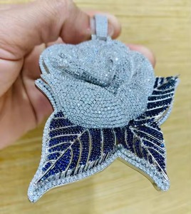 Colgante de Moissanita Hip Hop con diseño de Rosa y efecto 'Ice Out', de Plata 925 Bicolor, estilo Bling para Rapper, Joyería de Moda, Colgante de Flor para Regalo - Product Image 2