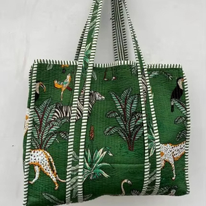 กระเป๋าผ้าฝ้ายเย็บมือ: กระเป๋าตลาดลายพิมพ์บล็อกอินเดีย - Product Image 1