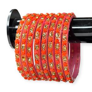 Ensemble de bracelets en verre rose floral plaqué or, tendance, avec travail de cristaux étincelants et finition brillante, prix de gros pour femmes, directement de l'usine - Product Image 3