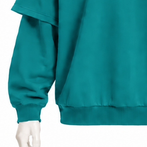 Sweat à capuche double couche bleu sarcelle vintage oversize à manches courtes avec empiècement manches longues, style streetwear décontracté coupe ample personnalisé - Product Image 5