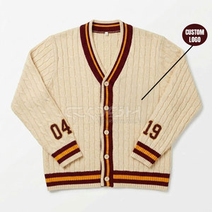 <span class=keywords><strong>Cardigan</strong></span> in Maglia con Scollo a V Cosh International Sorority Sisterhood, Colore Crema con Finiture Bordeaux e Oro, Logo Personalizzato, Stile Classico - Product Image 1