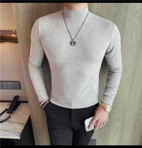 Pull en maille à col roulé blanc pour homme, coupe ajustée, manches longues, couleur unie, style minimaliste, pour l'automne, longueur standard - Product Image 3