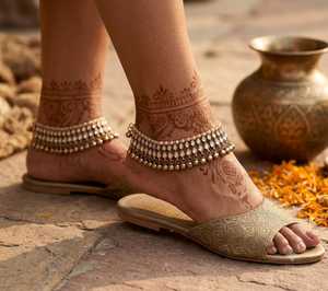 สร้อยข้อเท้าผู้หญิงแบบมุกประดับ Kundan  โลหะผสมชุบโรเดียมสีขาว ปรับขนาดได้  สำหรับเจ้าสาว  แฟชั่นคลาสสิก งานแต่งงานแบบอินเดีย - Product Image 2