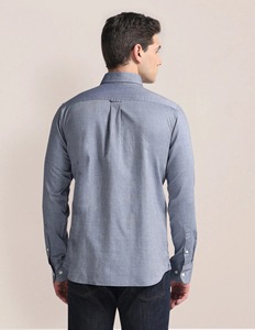 Chemise décontractée pour homme en popeline de coton gris, col rabattu, manches longues, respirante, coupe classique, couleur unie, style printemps - Product Image 2