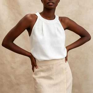 Women <b>Sleeveless</b> <b>Linen</b> Tank <b>Top</b> Casual Loose Fit Summer Blouse Minimalist <b>Linen</b> <b>Top</b> - Product Image 3