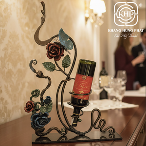 Porta Botellas de Vino de Hierro Forjado, 100% Hecho a Mano, Decorativo con Mariposas y Rosas, para una Sola Botella, Decoración Vintage de Lujo para el Hogar - Product Image 4