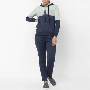 Ensemble de survêtement pour femme avec capuche et blocs de couleur, sweat-shirt et pantalon à fermeture éclair intégrale, décontracté, respirant, en polyester et coton, pour le jogging d'automne - Product Image 5