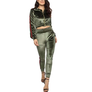 Ensemble de survêtement en velours pour femme, nouveau style, vêtements de sport décontractés, coupe ajustée, deux pièces, coton mélangé de qualité supérieure - Product Image 2
