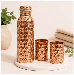 Handcrafted Pure <b>Copper</b> Water <b>Bottle</b> Honeycomb Diamond Hammered Design Wholesale Luxury <b>Copper</b> Drinkware Set - Product Image 6