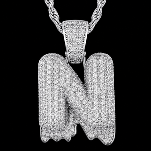 Prix de gros Collier pendentif lettre plaqué argent entièrement serti de moissanite style Hip Hop unisexe, bijou cadeau - Product Image 4