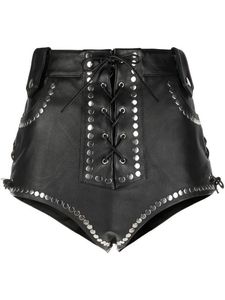 Short en cuir clouté taille haute style gothique avec laçage sur le devant et détails rivetés noir - Product Image 4