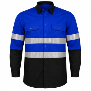 Chemise de travail unisexe personnalisée à manches longues, couleur bleu royal, blocs de couleur, haute visibilité, sécurité, polyester, réfléchissante, OEM, 2026 - Product Image 1