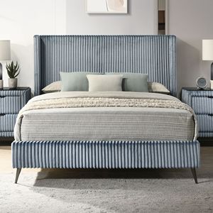 Cama Queen Mavela Azul con Panel Tapizado de Corduroy de Canalé Ancho, Comodidad y Estilo Premium - Product Image 2