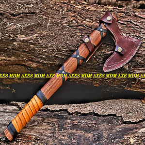 Handmade <b>Axe</b> Carbon Steel Blade Wood <b>Handle</b> With Leather Sheath Outdoor Knife - Product Image 4