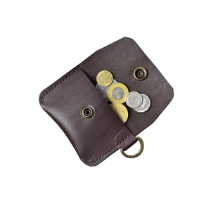 Leather <b>Mini</b> Coin Holder <b>Pouch</b> Snap Closure Compact Change Holder Unisex Minimalist Style with Metal Ring - Product Image 2