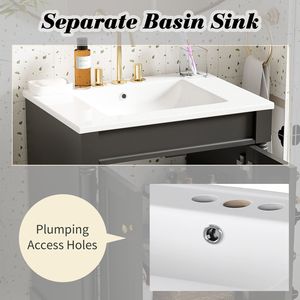 Mobile bagno moderno da 24 pollici con lavabo singolo e ripiani a 2 livelli, ampio mobiletto contenitore per bagno con lavabo singolo - Product Image 6