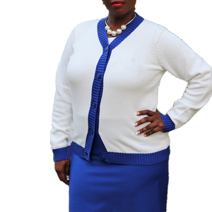 ZPB Fabricant OEM ODM Personnalisé – Cardigan Tricoté Classique Bleu avec Broderie de Patch pour Femme – Vente en Gros de Pulls de Sororité – Fabrication en Vrac Adaptée aux Usines - Product Image 3