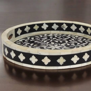 Bandeja de Servir con Incrustaciones de Hueso, Diseño Art Deco, Elegante Bandeja Decorativa para Regalos de Ramadán - Product Image 1