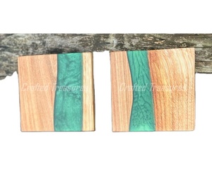 Sous-verres en résine époxy et bois de haute qualité pour la maison et le bureau Ensemble de sous-verres en résine époxy en bois d'acacia personnalisés - Product Image 5
