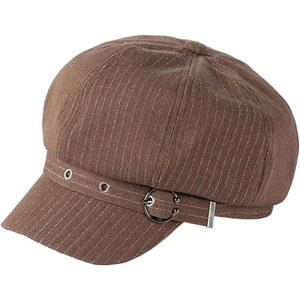 Casquette de newsboy rayée marron avec anneau métallique réglable unisexe pour le printemps et l'automne, usage décontracté, polyester/coton, 56-58 cm - Product Image 2