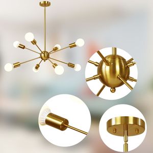 Lampadario Sputnik a 8 luci in ottone spazzolato metà secolo moderna plafoniera a sospensione industriale per cucina soggiorno - Product Image 6