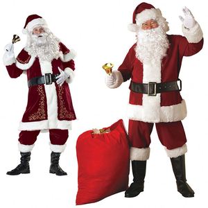 Traje de Santa Claus Premium, Abrigo Rojo de Felpa, Pantalones, Gorro, Cinturón, Barba, Guantes y Cubrecalzados para Fiestas Navideñas - Product Image 5
