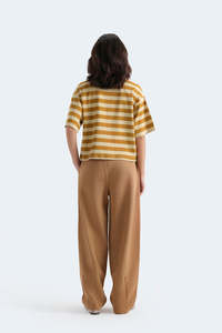 Vente directe d'usine, t-shirts rayés jaune moutarde confortables pour femmes, best-sellers en gros, t-shirt en coton - Product Image 2